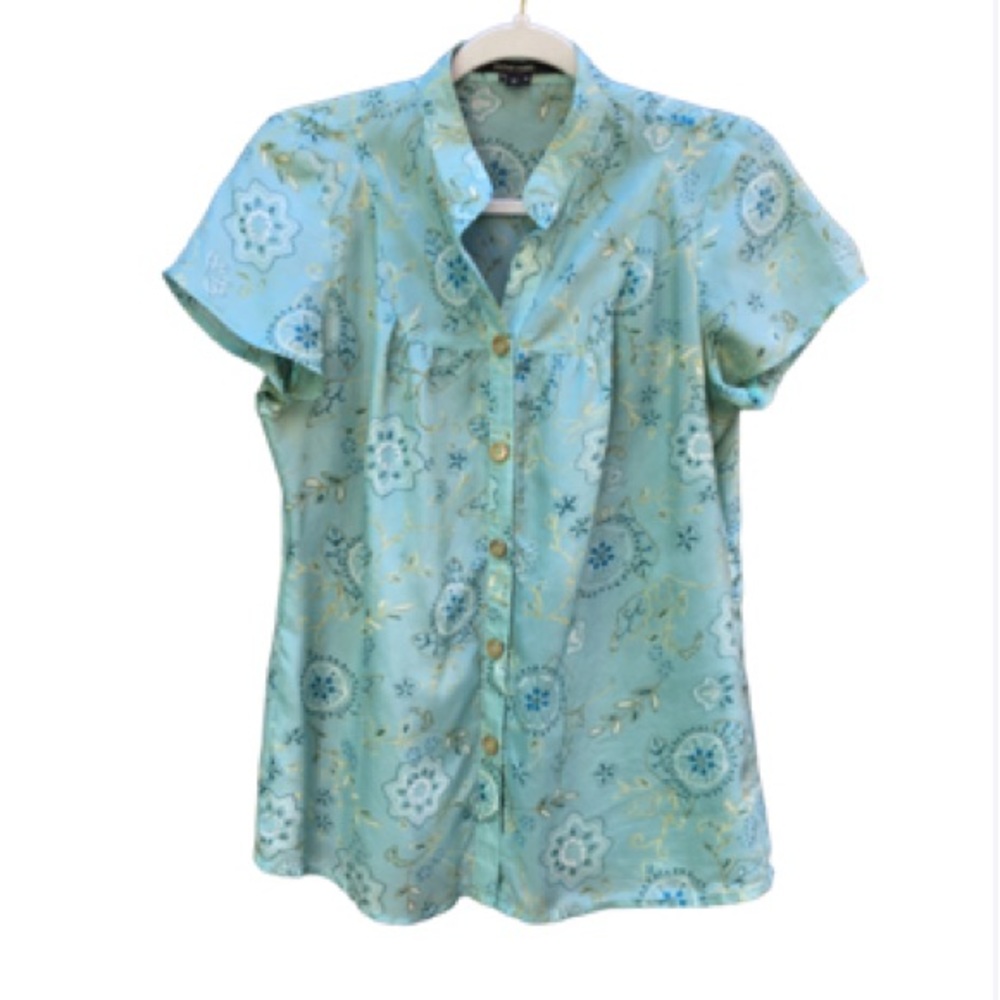 Rachel Mara, 100% Silk Short Sleeved Shirt, Size Medium